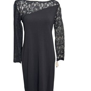 Muse Black One-Shoulder Lace Sleeve Cocktail Dress Women’s Size 6 NWT